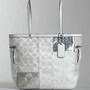 SALE 35% off White and Silver patchwork Coach Bag